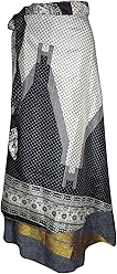 Womens Black Wrap Skirt Beach Sari Two Layer Reversible Printed Bohochic Tei Maxi Skirts