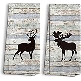 NOQL Wild Animal Kitchen Towels, Camper Decorations for Inside, Camping Forest Dish Towels Dishcloth Deer Elk Towels for Bathroom, Art Prints Decoration, Gifts for Campers, Set of 2, 16x24