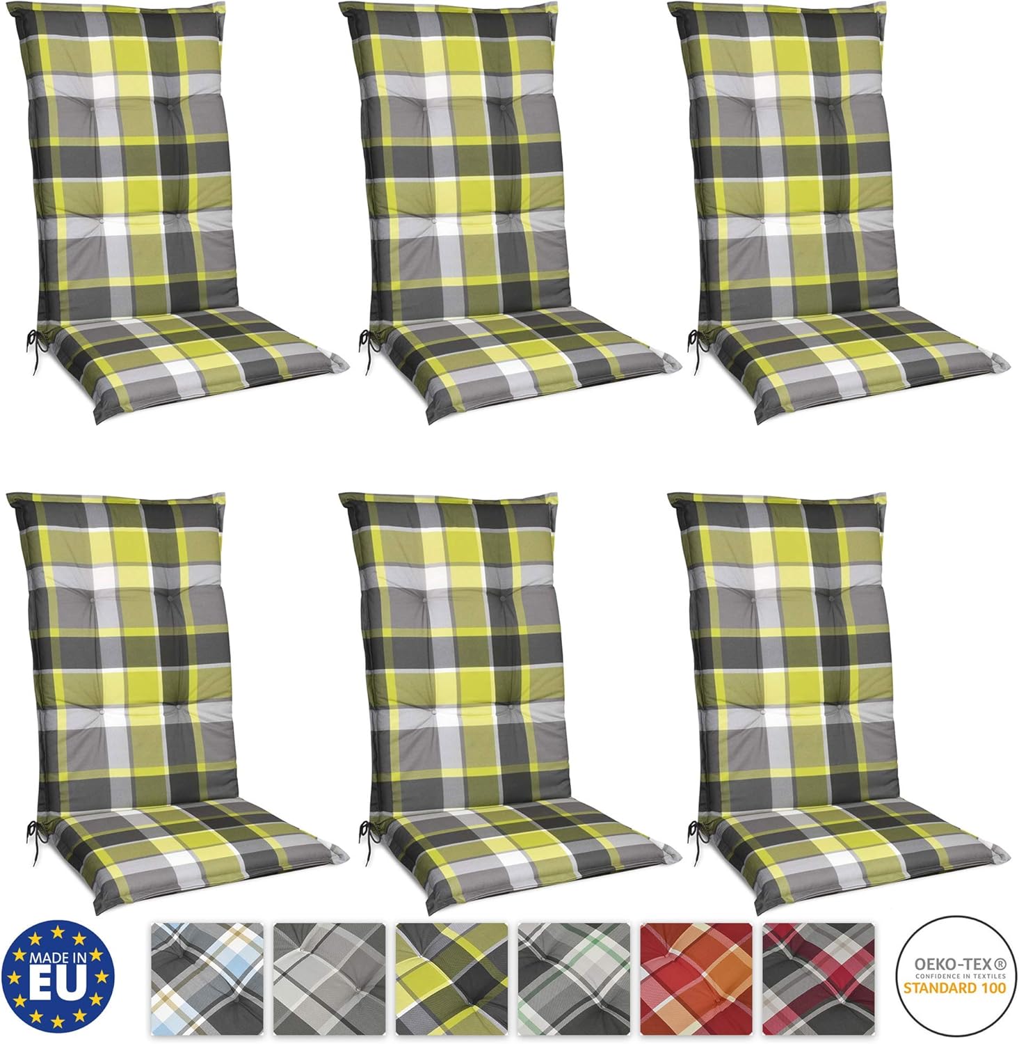 Beautissu High Back Chair Cushion Set of 6 Sunny GR Green HL 120 x 50 x