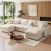 WorthFurni 140&rdquo; Oversized Cloud Sectional Couches for Living Room, Modern Modular Sectional Sofa with Deep Seat, Convertible U Shape Couch with Storage Ottoman for Apartment, Chenille (Warm White)