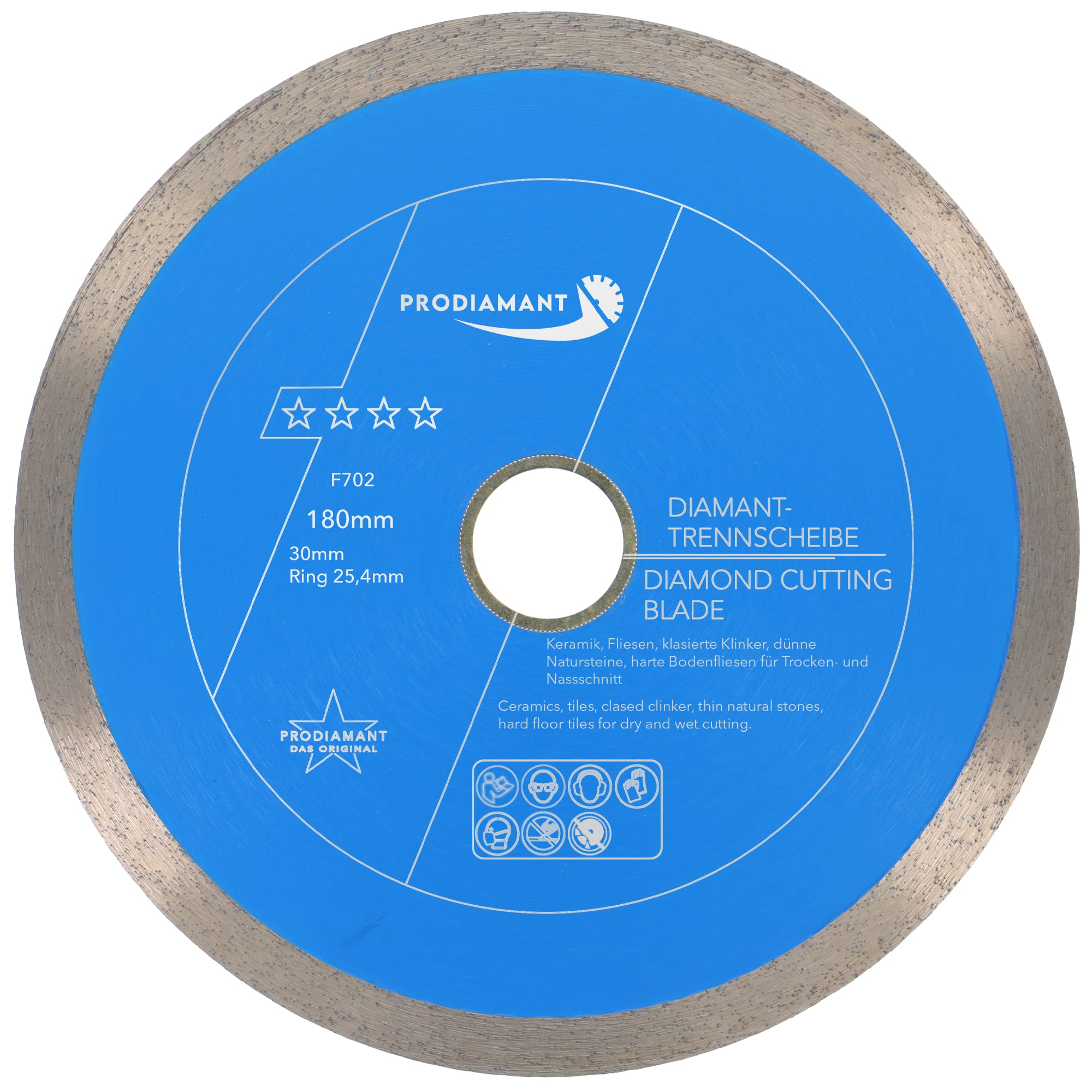 PRODIAMANT Professional diamond cutting disc PRORIM 180 mm x 30/25.4 mm will not break out with glazed tiles porcelain stoneware ceramic
