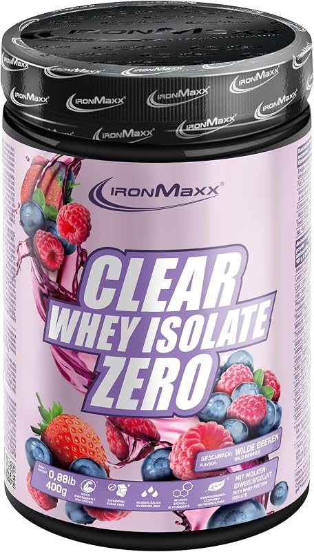 Clear Whey Isolate Zero, Bayas silvestres Lata de 400 g, Aislado de proteína de suero transparente sin azúcar, Proteína transparente sin lactosa