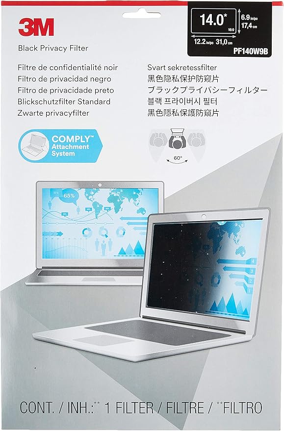 3M Privacy Filter. 14 inch black Privacy Screen. Widescreen laptop