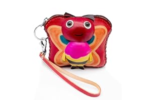 XYC INNOVATION Handmade 3D Cute Animal Cartoon Leather Cowhide Coin Purse, Wallet, and Key Case - Zippered Pouches with Wristband Clutch for Easy Hand-Holding and Gift Giving New Coin Purse (bumblebee red)