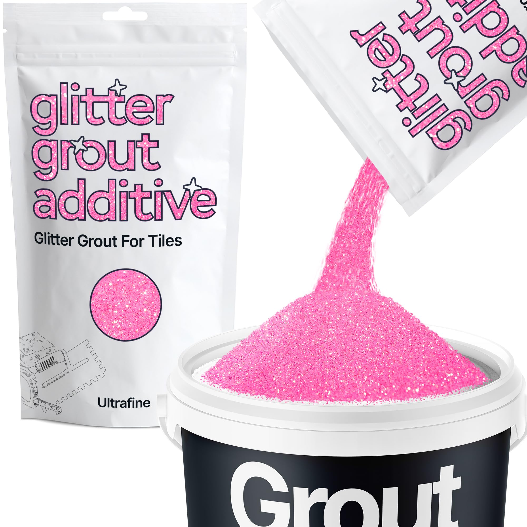 Hemway Baby Pink Iridescent Glitter Grout Additive Ultrafine 100g Metallic Flakes for Adding Sparkle to Kitchen & Bathroom Tiles | Enhance Your Indoor Grouting Projects with a Durable Sparkly Effect