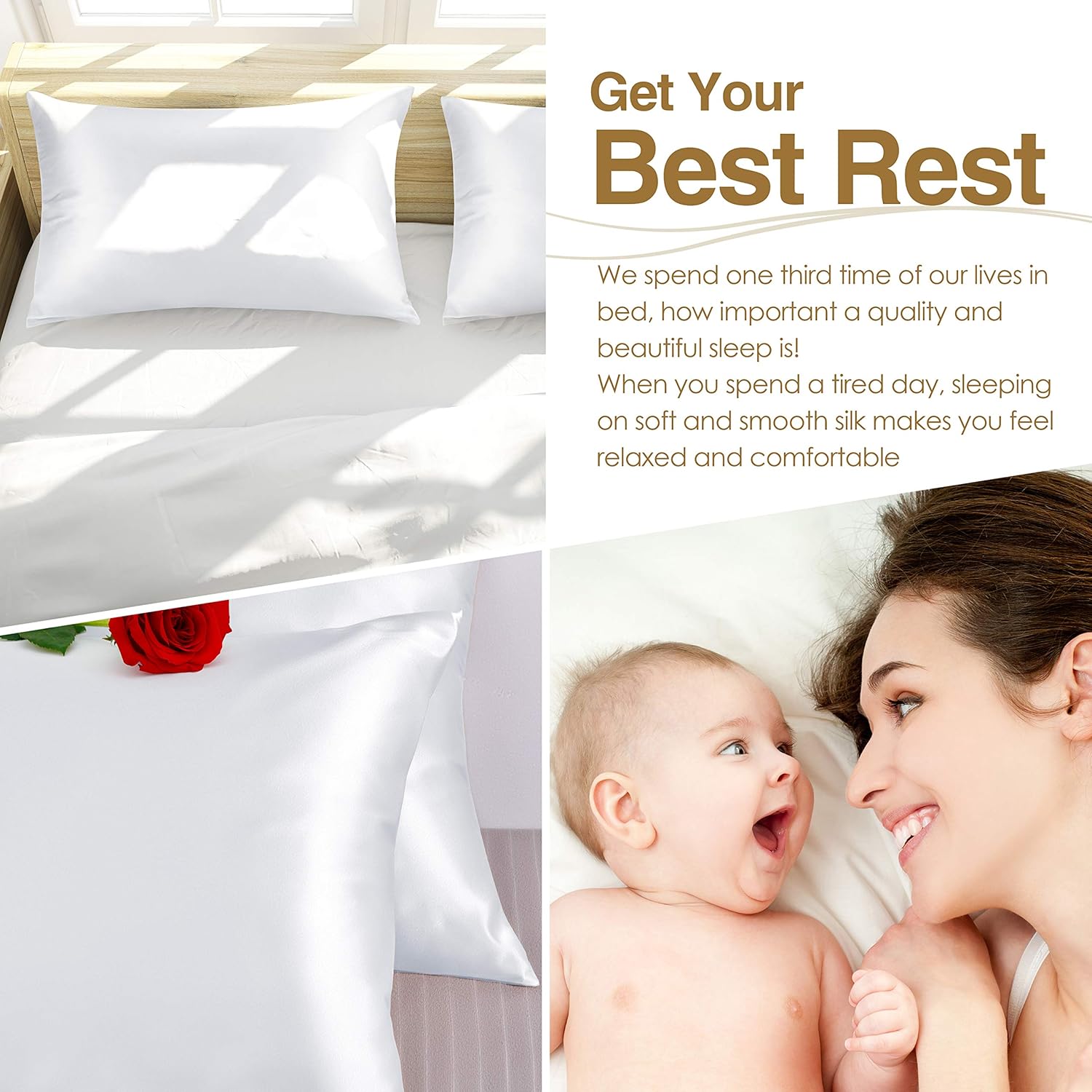 100% Mulberry Silk Pillowcase for Hair and Skin, Both Sides 19 Momme Pure Natural Silk Pillowcases Soft Breathable Queen 20''×30'', White 1 Pack: Kitchen & Dining