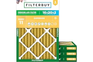 Filterbuy 16x20x2 Air Filter MERV 11 Superior Pet & Allergy Defense (4-Pack), Electrostatic Pleated HVAC AC Furnace Filters R