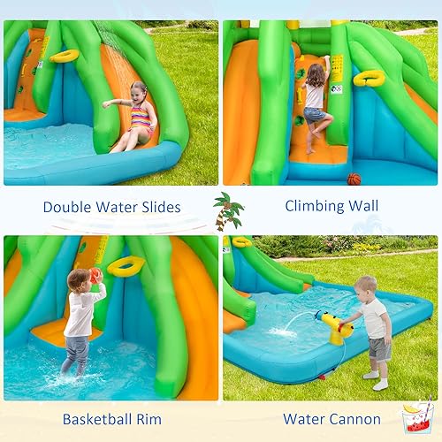 HONEY JOY Inflatable Water Slide, in Kids Bouncer Water Park w/Climbing  Wall Long Slides, Splash Pool,