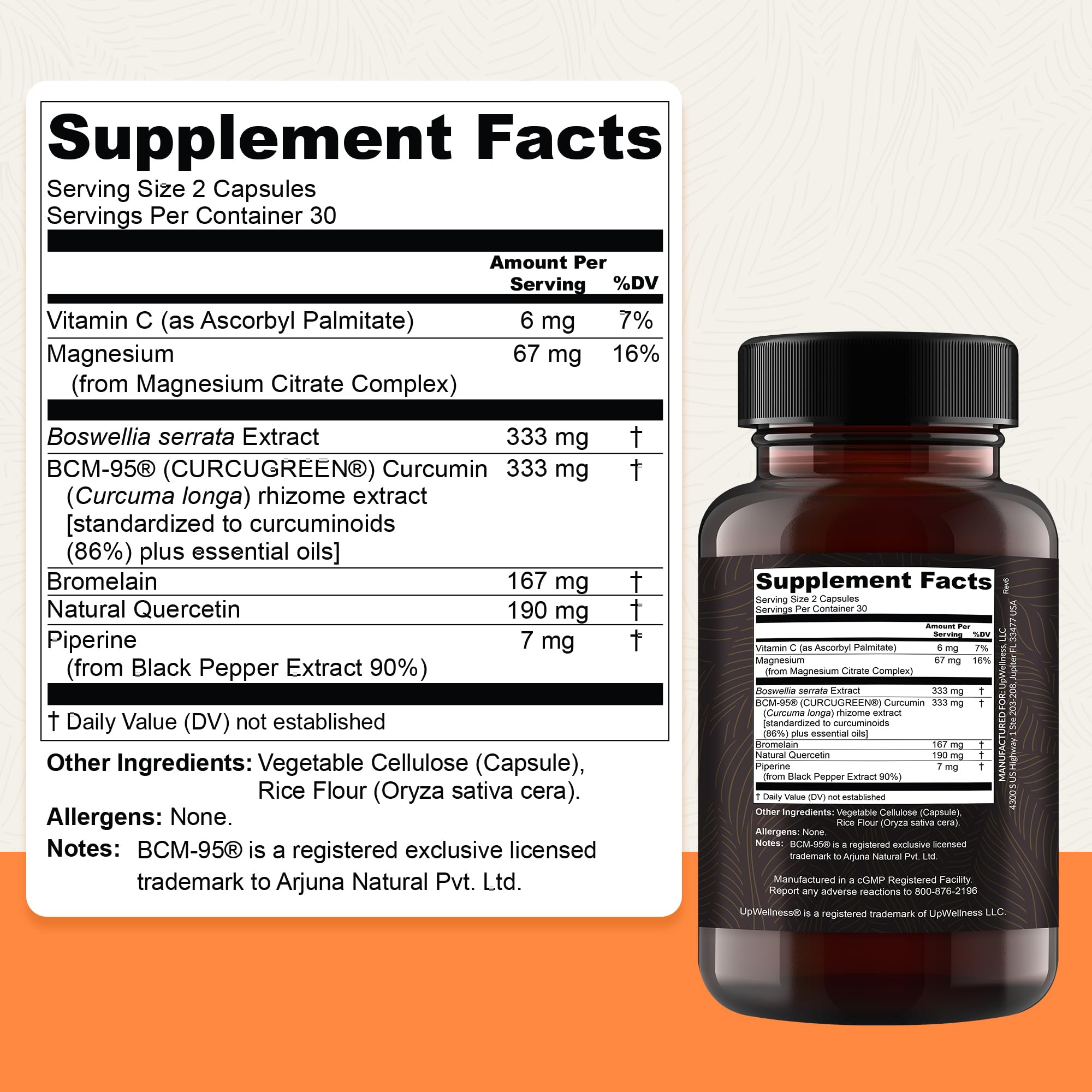 UpWellness Golden Revive + Joint Support Supplement Featuring Turmeric with Black Pepper, Quercetin, and Magnesium- Turmeric Boswellia Supplement - 6 Active Ingredients for Joint Care - 60 Capsules