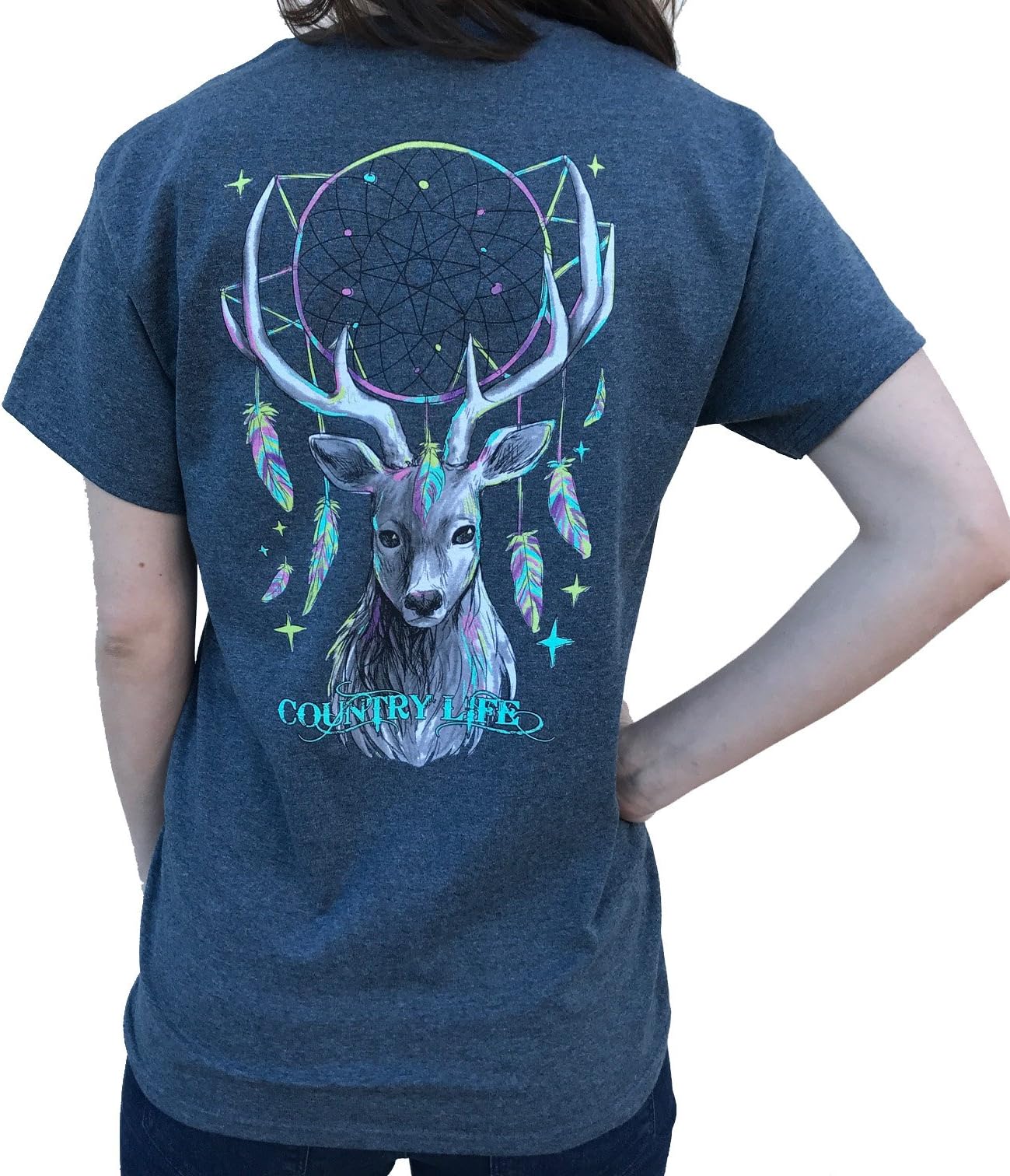 Country Life Dream Catcher Deer Dark Heather Gray Short Sleeve Shirt