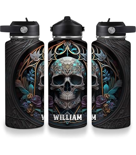 White Skull 32 Oz Tritan Water Bottle With Straw - BPA-Free, Leakproof Sports Bottle With Carry Strap
