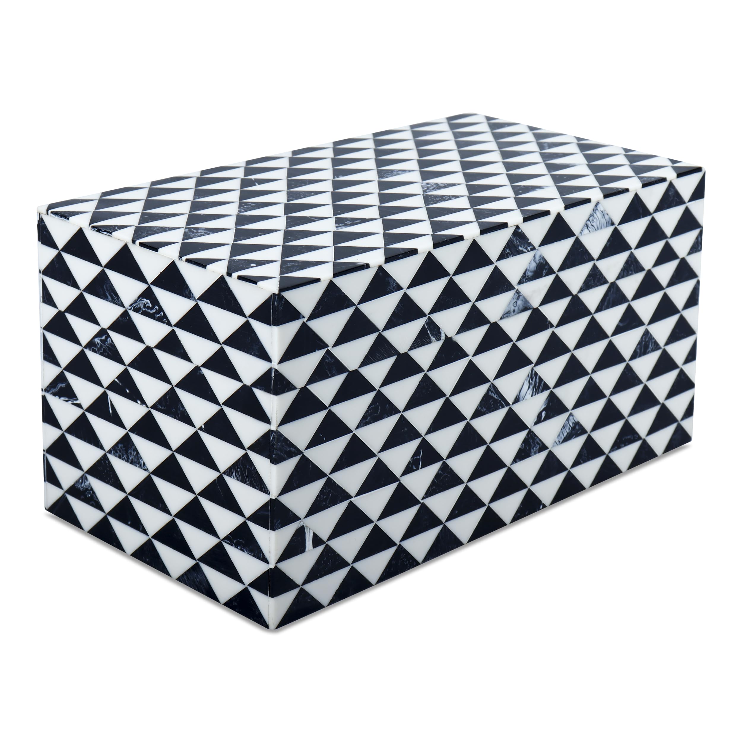 Handicrafts Home Black and White Decorative Storage Box with Lid, Large Storage Box, Handmade Resin Inlay Wooden Box, Memory Keepsake Box, Jewelry Organizer, Coffee Table Decor Box (10x5x5 Inch)