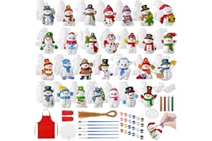 TecUnite 28 Pcs Ceramic to Paint Christmas Ornament Crafts Adults Unpainted DIY Ceramic Figurines Decorate and Paint Your Own Ornaments Kits DIY Craft Xmas Holiday Activities(Snowman)