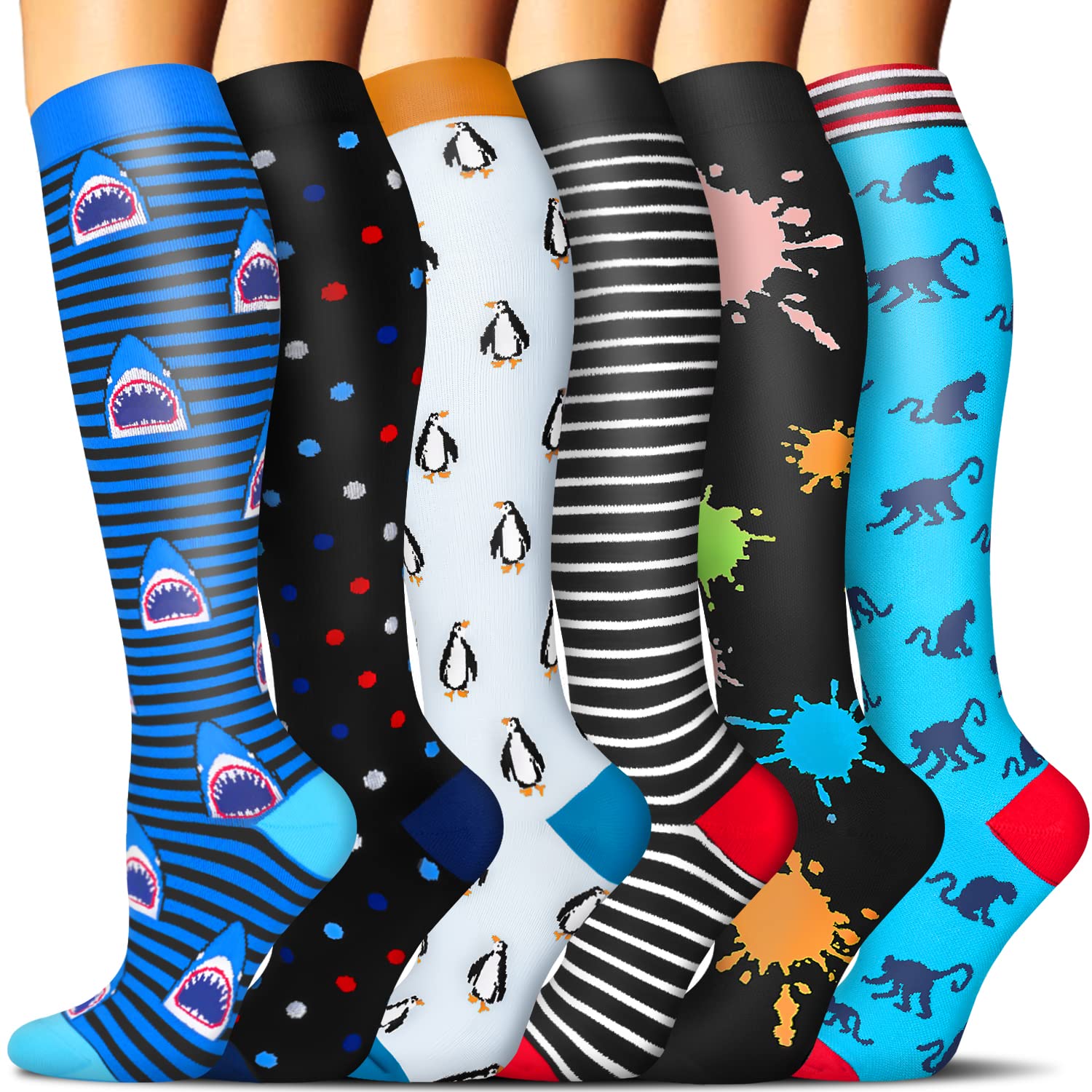 SunFeeling 6 Pairs Compression Socks for Women & Men Circulation - Best Support for Nurses,Running,Athletic,Sports