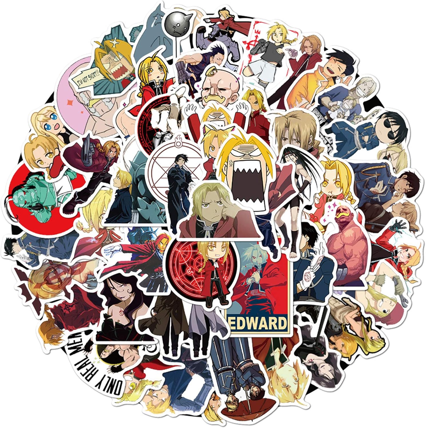 Fullmetal Alchemist Japanese Anime Stickers 50pcs Boy and Girl Sticker Laptop Bedroom Wardrobe Car Skateboard Motorcycle Bicycle Luggage Guitar DIY Decal (Fullmetal Alchemist)