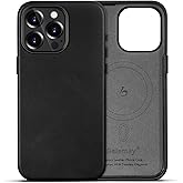 Belemay for iPhone 14 Pro Leather Case Compatible with MagSafe, Full-Grain Vegetable-Tanned Leather, Metal Buttons & Camera Bezel - Slim Fit&Sleek - Luxury Phone Cover (6.1-inch)-Black