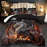 llyxsesty Black Dragon Comforter Set Twin Adult,Flame Dragon Bedding Set for Boys,Magical Beast Bedding Fantasy Animal Comforter Beedroom Decor,Magical Beast Quilt Bed Decor