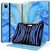 Zonefoker Case for New iPad Pro 12.9 inch 6th/5th/4th/3rd Generation 2022/2021/2020/2018, 12.9'' ipad Pro Leather Folio Protective Cover 6/5/4/3 Gen with Pencil Holder, Auto Wake/Sleep, Marble Blue