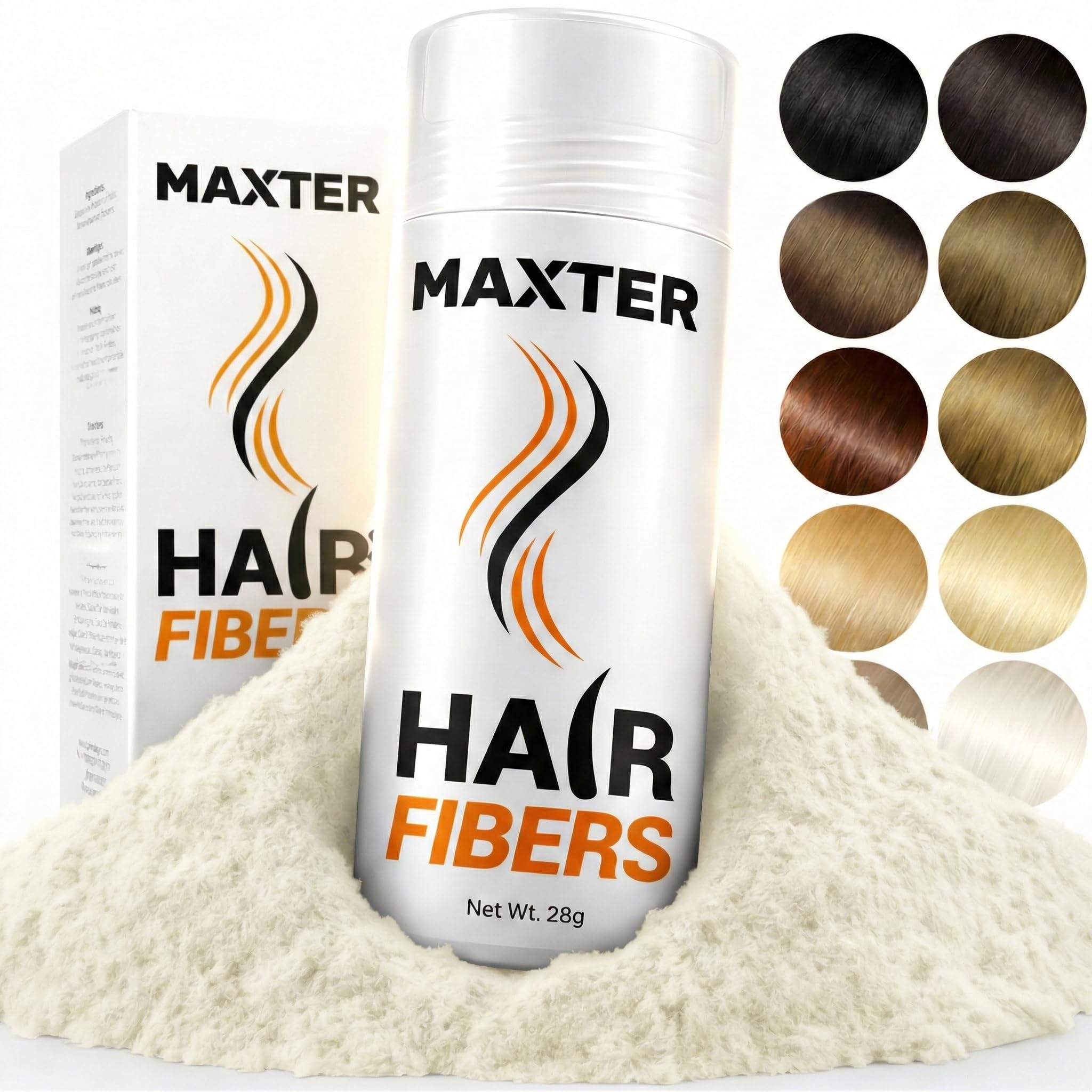 Maxter HAIR FIBRES White - Hair Powder Men and Women to Conceal Hair Loss - Microfibre for Added Density and Volume