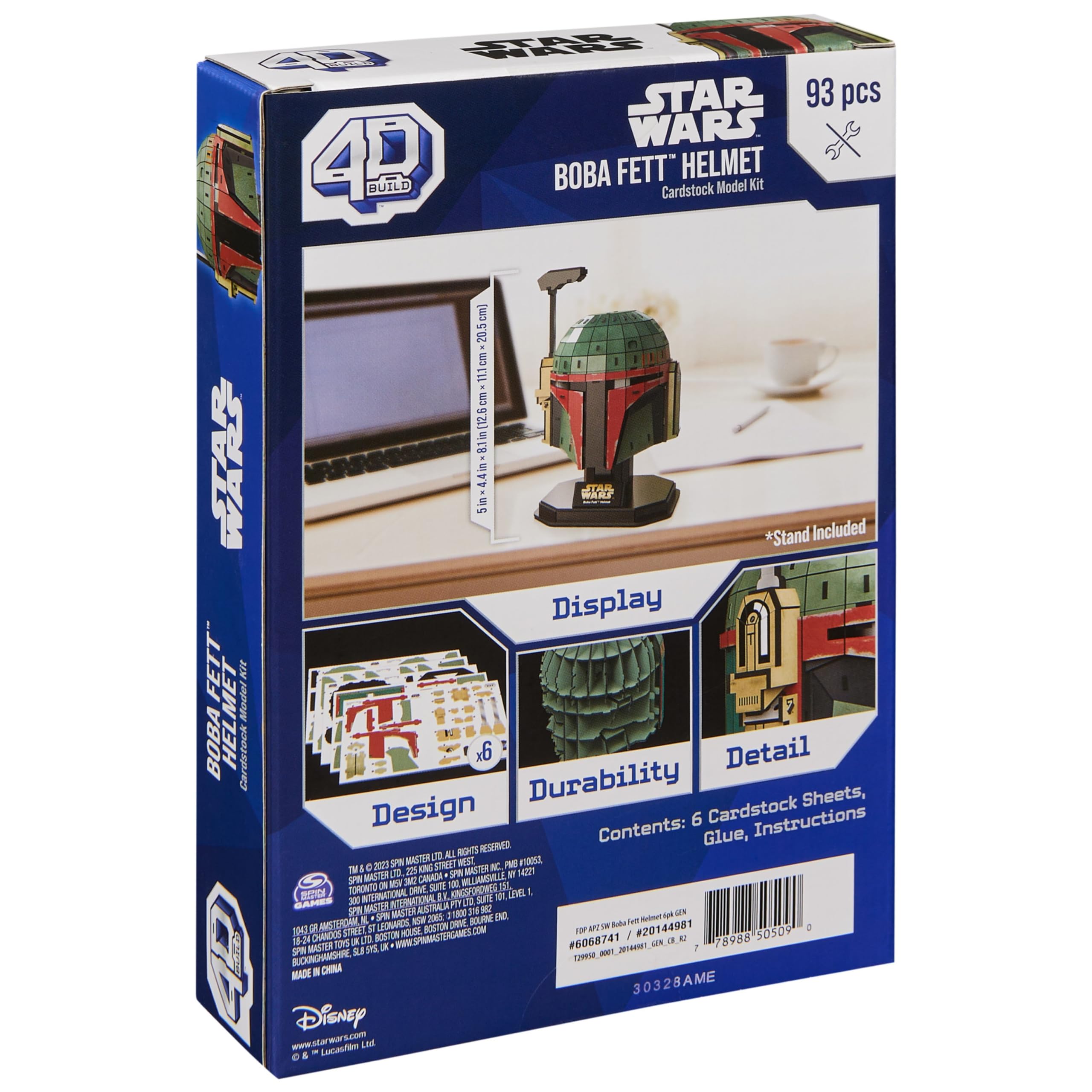 4D Build, Star Wars Boba Fett 3D Cardstock Model Kit 93 Pcs | Star Wars Toys Desk Decor | Building Toys | Paper Model Kits for Adults & Teens 12+