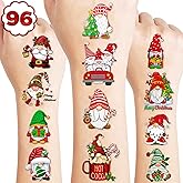 96 PCS Cute Garden Gnomes Easter Temporary Tattoos Theme Birthday Party Decorations Supplies Favors Decor Tattoo Stickers Gifts for Kids Girls Boys Classroom Rewards Carnival Christmas Halloween