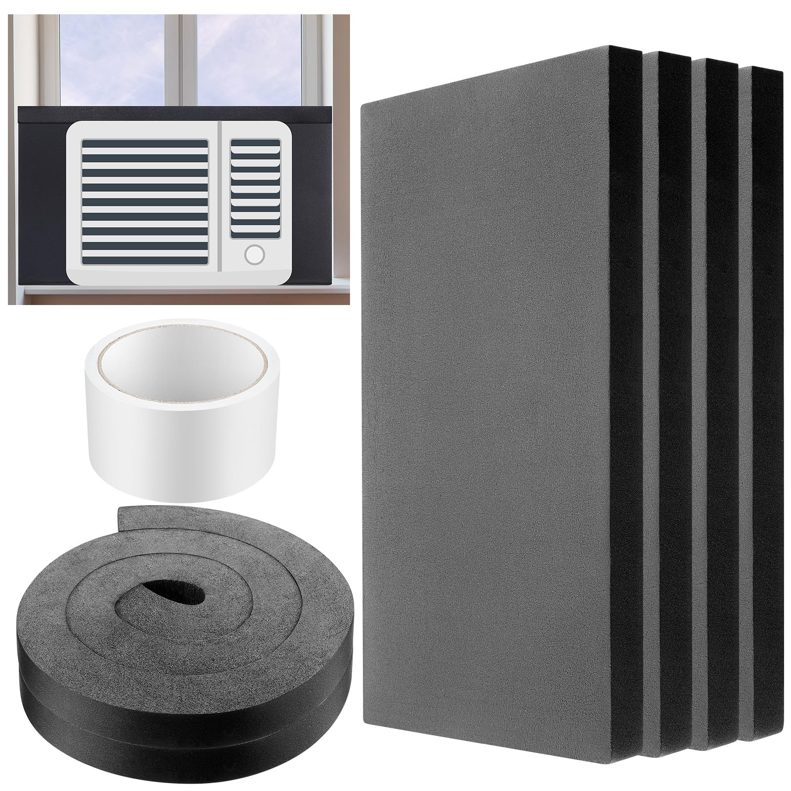 Photo 1 of Pangda 4 Pcs 17 x 9 x 7/8 Inch Window Air Conditioner Insulated Foam Panels Insulation Winter Ac Side Surround Panels Kit with Top Seal Strip for Summer and Winter Indoor (Black)