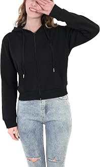 Cropped Zip Up Hoodie Women White Black 