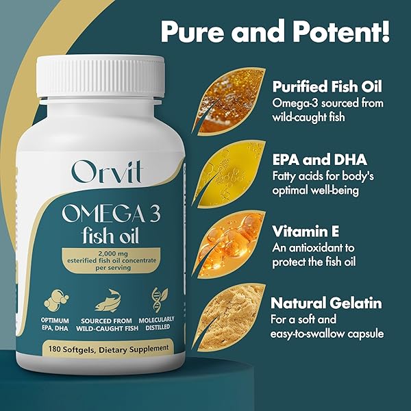 ORVIT OMEGA 3 FISH OIL SOFTGEL 2000 MG – ULTIMATE EPA DHA SUPPLEMENT FOR MEN AND WOMEN – BURPLESS – NO FISHY TASTE – UNFLAVORED 180 SOFTGELS – ORGANIC, NON GMO – MADE IN THE USA