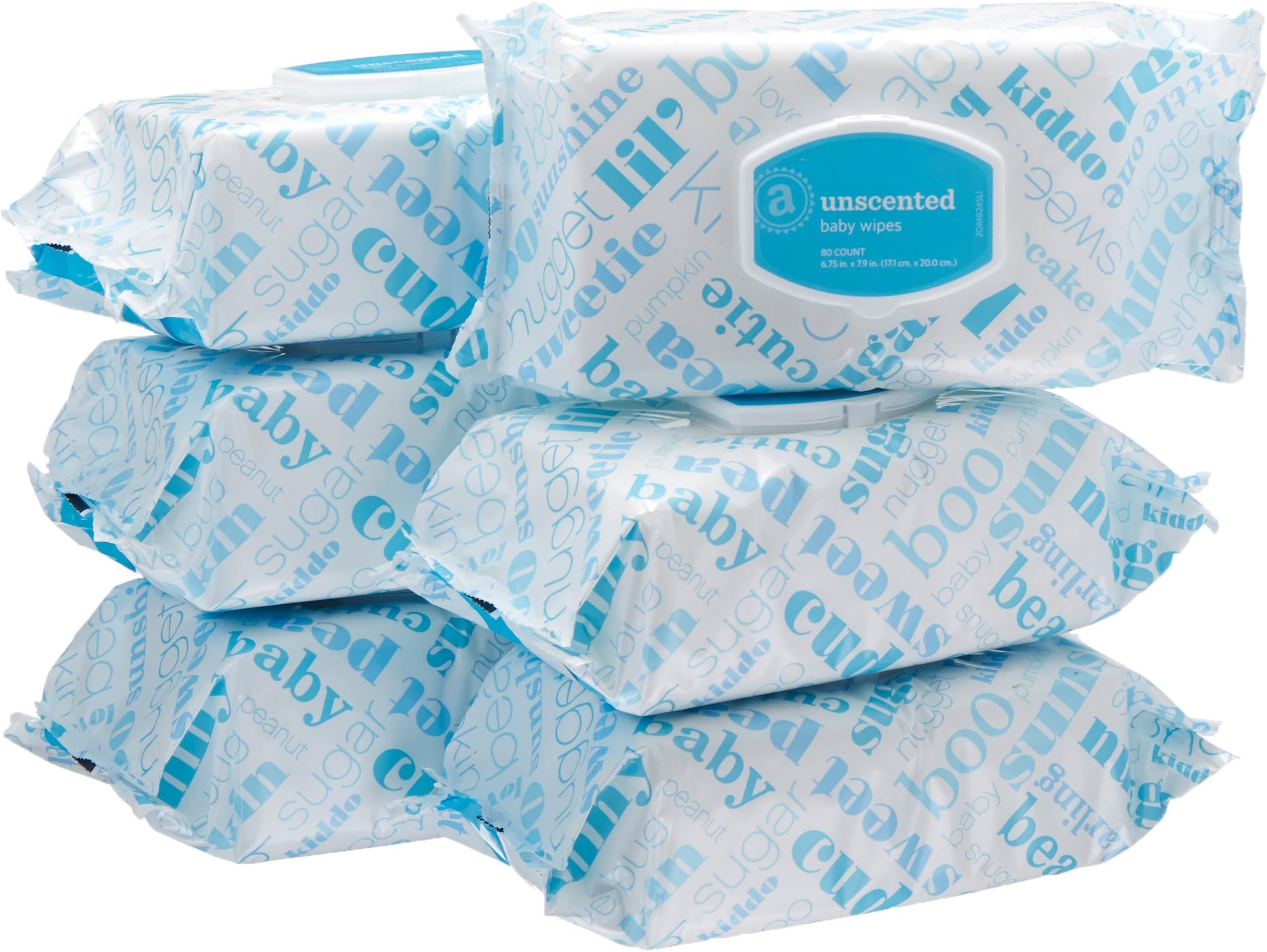 Amazon Elements Baby Wipes, Unscented, 480 Count, FlipTop Packs