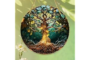 WOHAHA Tree of Life Suncatchers for Windows Large Round Stained Window Hanging Acrylic Panels Bedroom Garden Kitchen Wall Decor Gifts for Women Mom Grandma Teacher