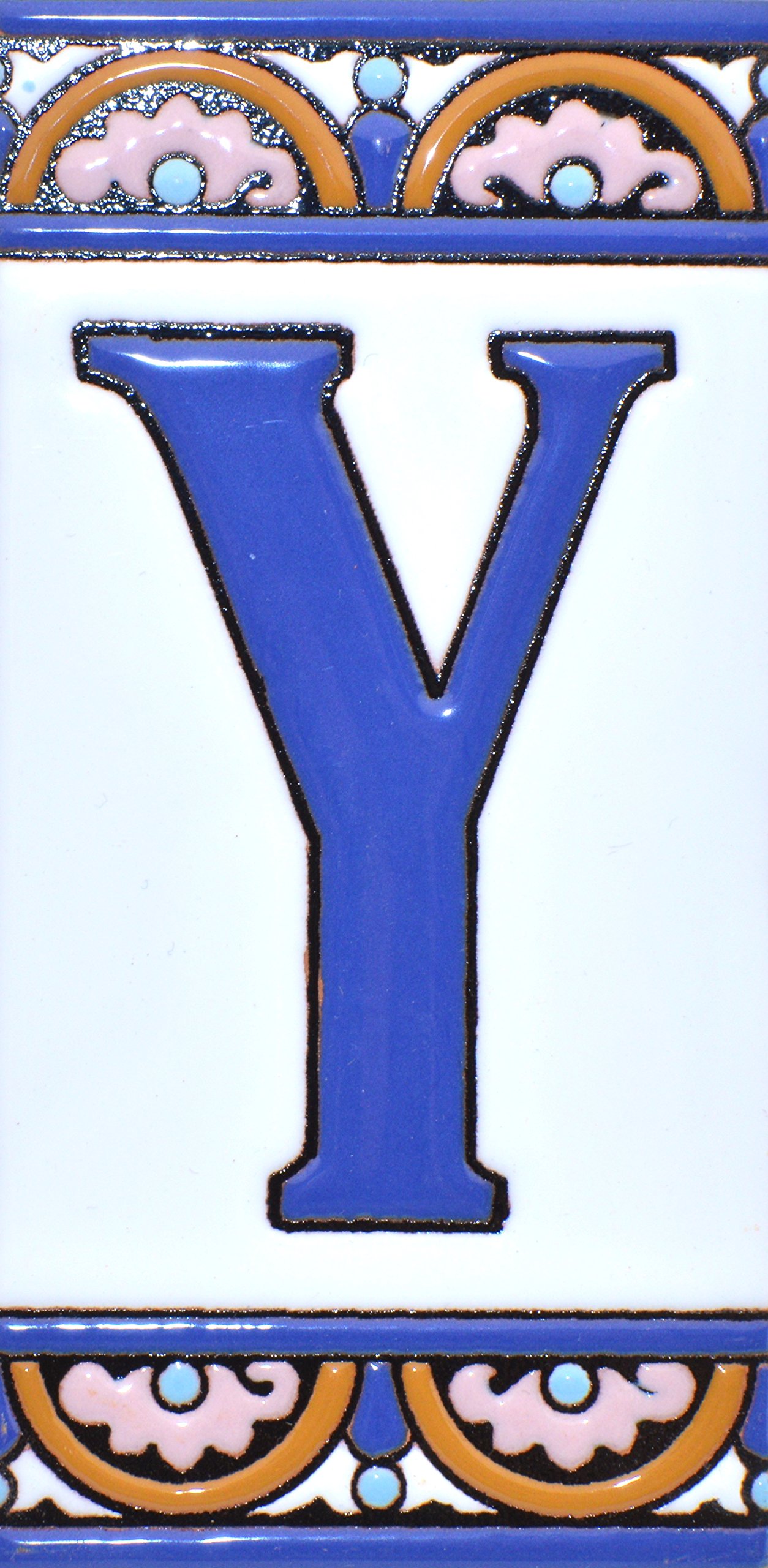 House letters 6 inch. Handpainted house letter tiles for signs, addresses and names. Address numbers for houses. House address numbers and letters. Design ARCO GRANDE 5,86" x 2,91" (LETTER Y)