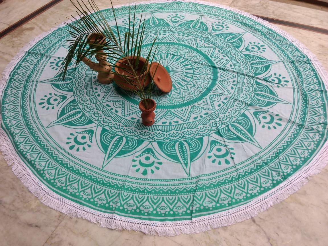 khushvin 72" Mandala Beach Throw Mandala Yoga Mat Mandala Beach Towel Picnic Throw Table Cover Wallhanging Green Ombre Mandala Round Tapestry Mandala Roundie