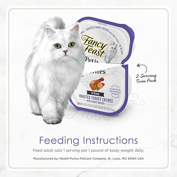 PURINA FANCY FEAST PETITES WITH ROASTED TURKEY ENTRÉE WITH SWEET POTATO IN GRAVY GOURMET WET CAT FOOD – (PACK OF 12) 2.8 OZ. TUBS