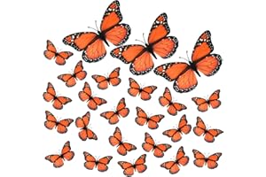 AQUEENLY 24 Pcs Monarch Butterfly Decorations Orange Butterflies for Crafts Premium Fake Butterflies Wall Decor for Room, Home, Wedding, Party (4.72'')