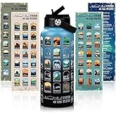 Familavida National Parks Water Bottle with Stickers | 32oz Leakproof Insulated Stainless Steel with Straw | Perfect for Hiking, Camping & Travel (Blue-Black)