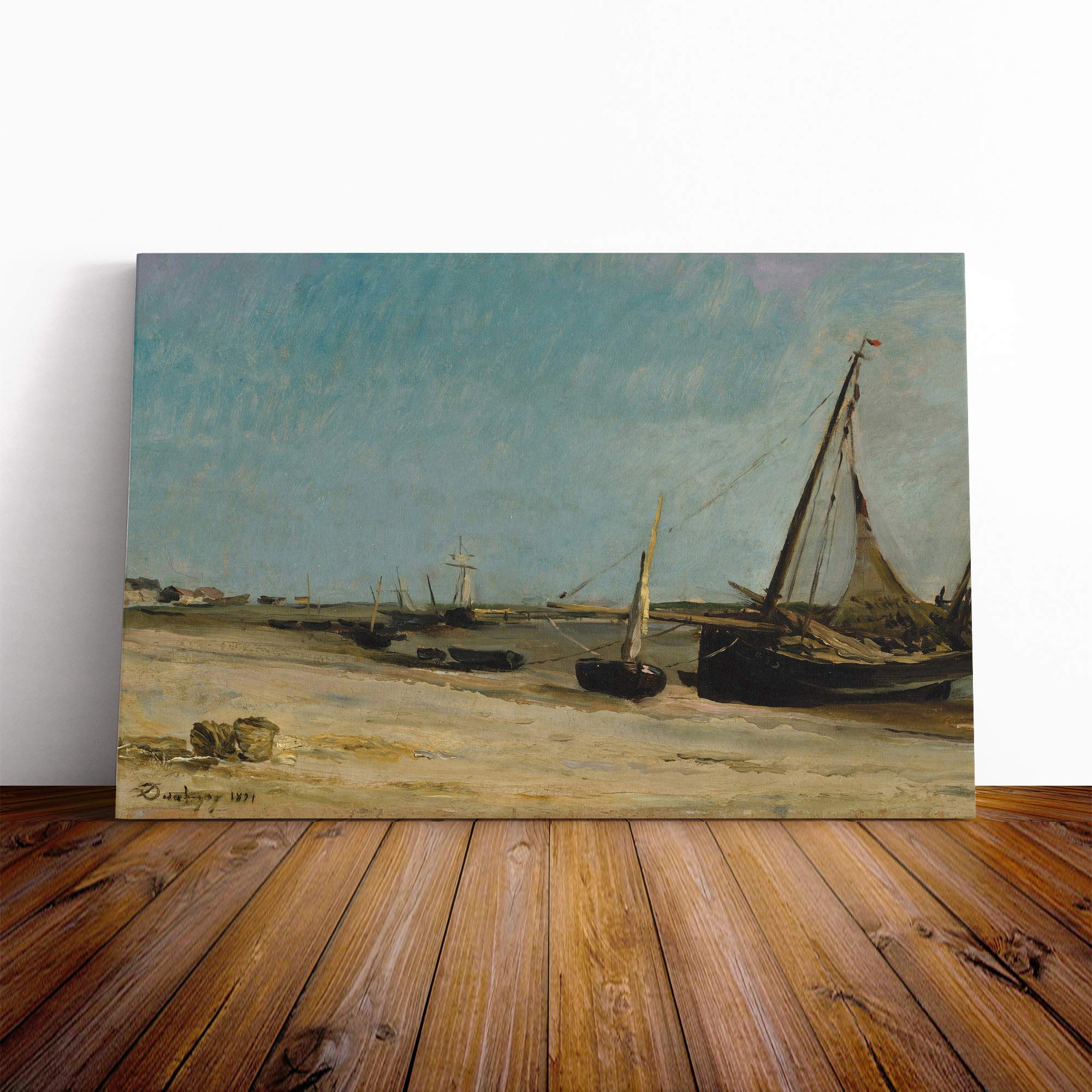 Charles-Francois Daubigny Boats Canvas Print | Gallery Wrapped 30mm Frame Wall Art | 20x14 inches | Ready to Hang | Modern Beach Picture | Living Room Bedroom Lounge Office