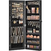 SONGMICS Mirror Jewelry Cabinet Armoire, Wall or Door Mounted Jewelry Storage, Hanging Lockable Frameless with 2 Plastic Cosm