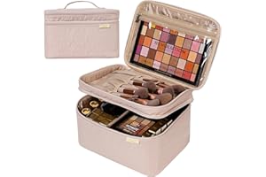 NISHEL Large Double Layer Travel Makeup Bag Women, Cosmetic Case, Organizer for Travel-Size Accessories Bottles, Brushes, Conditioner, and Skin Care Products, Pink