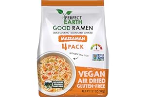 PERFECT EARTH FOODS Perfect Earth Good Ramen Massaman Noodles - Authentic Vibrant Thai Flavor, Medium Spice, Organic & Gluten-Free Instant Noodle Ramen Bowl, Pantry Staples Cooked in Just Minutes (4 Pack)