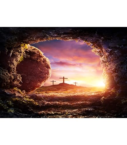 8x6ft Empty Tomb Backdrop - Easter Resurrection Scene With Cross & Holy Lights