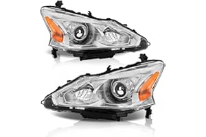 ALZIRIA Headlight Assembly Compatible With 2013-2015 13-15 Nissan Altima 2013 2014 2015 13 14 15 Nissan Altima S/SL/SV-Only fit 4 - Door Chrome Housing Amber Reflector