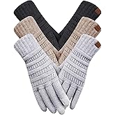 ZNRZNR 3 Pairs Winter Gloves for Women, Upgraded Touchscreen Warm Knit Gloves for Cold Weather with Thermal Lining