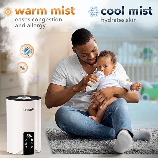 HUMIDIFIERS FOR BEDROOM SMART CONTROL – DUAL MIST COOL & WARM MIST HUMIDIFIER 4L BIG CAPACITY TOP FILL WATER TANK, QUIE HUMIDIFIER, FOR LARGE ROOMS HOME LIVING OFFICE BABY – ULTRASONIC HUMIDIFIER