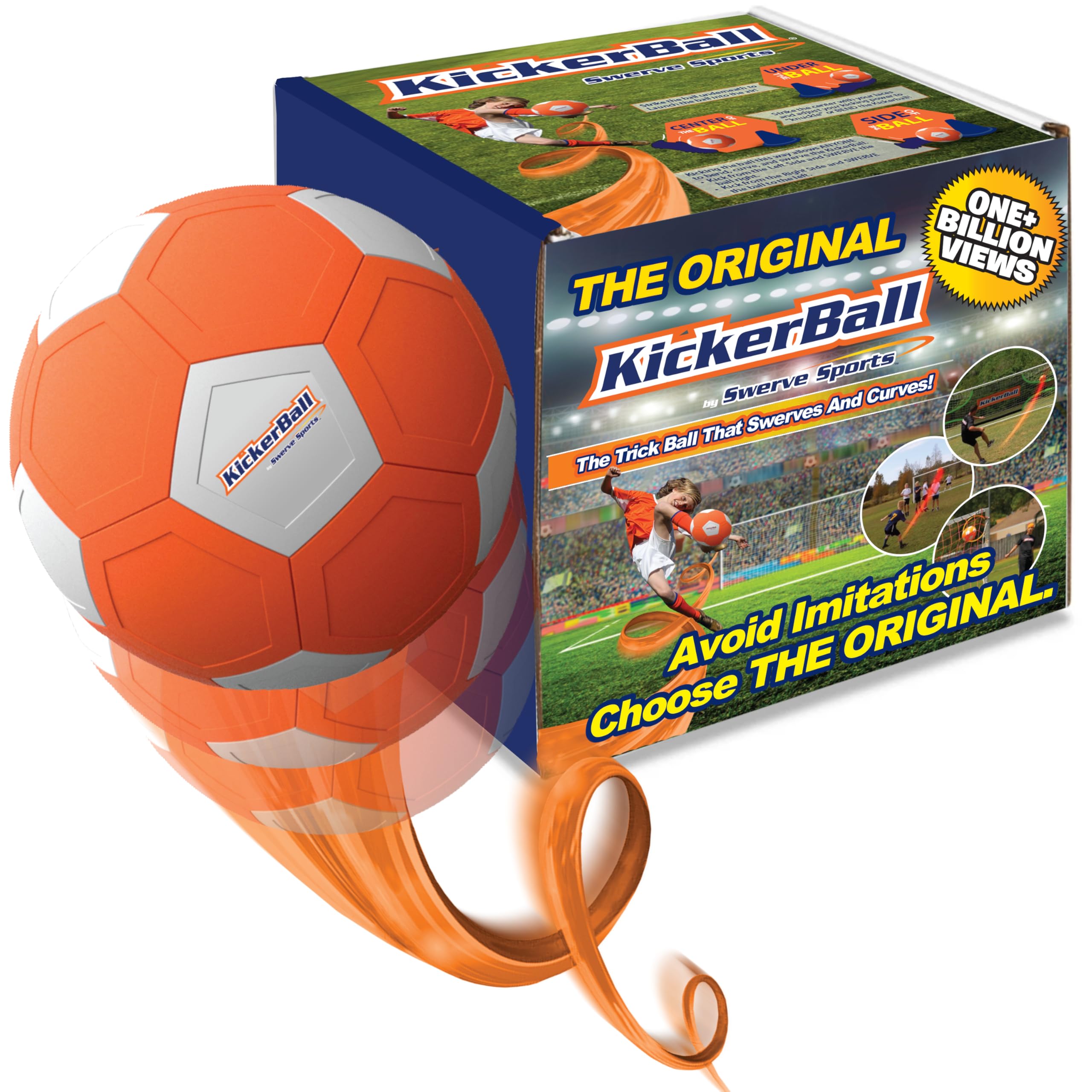 Kickerball - Curve and Swerve Football Toy - Kick Like The Pros, Great Gift for Boys and Girls - Perfect for Outdoor & Indoor Match or Game, Bring The World Cup to Your Backyard (Orange)