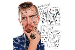 KOTBS 4 Sheets Cosplay Rapper-Inspired Temporary Tattoos – Face Tattoo Stickers for Men, Women and Kids – Hip-Hop Style Fake Tattoos for Cosplay, Halloween, and Parties