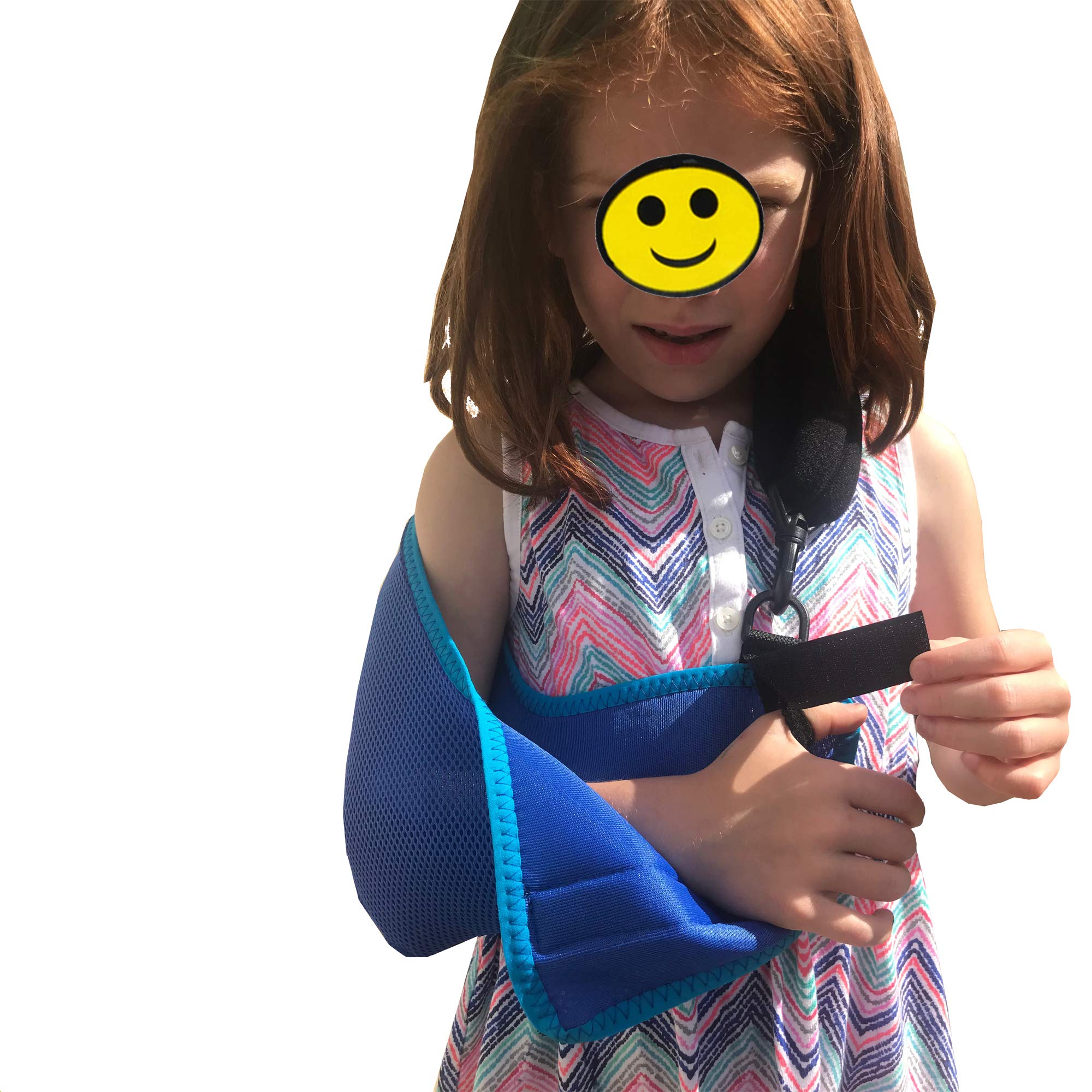 4DflexiSPORT Arm Sling Child (10-11yr blue/navy trim) Extra Deep, Easy-on, Cooling Ultra-comfort, Includes Smiley Sticker.