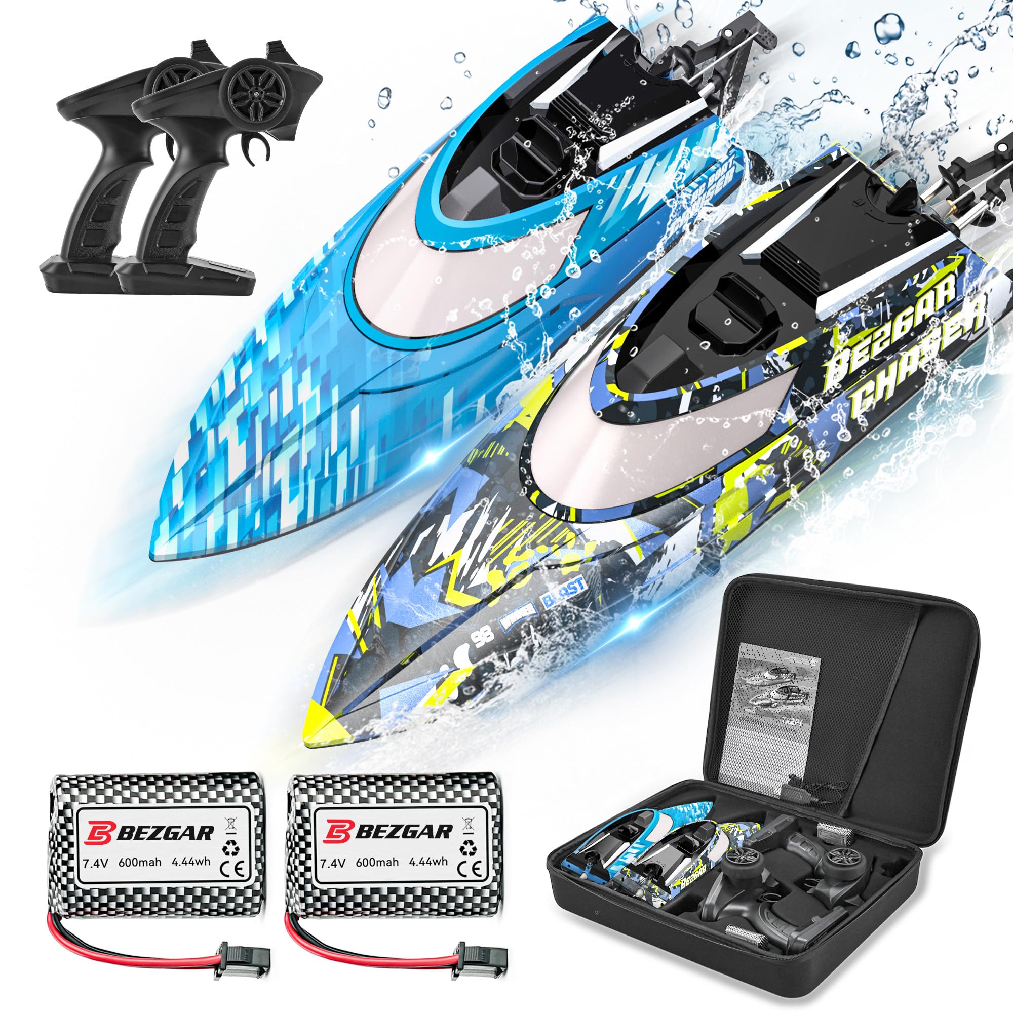 Photo 1 of BEZGAR RC Boat, 2 Packs 12 inch Fast Speed RC Boat 30 KPH with A Portable Suitcase for Lakes & Pools & Salt Water, Summer Toys for Adults and Ideal Gifts for Kids Boys Age 6 7 8-12 Years Old - TX2P1