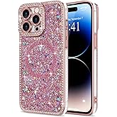 Lafunda for iPhone 14 Pro Max Case Glitter, Luxury Bling Sparkly Rhinestone Diamonds Cover Compatible with MagSafe for Women Girls Shockproof Protective Phone Case for iPhone 14 Pro Max 6.7", Pink