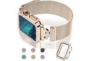 JOYOZY Magnetic Band Compatible with Apple Watch Band 38mm 40mm 41mm 42mm 44mm 45mm Milanese Strap with Bling Glitter Case Built-in Screen Protector Dressy Stainless Steel iWatch Loop for Women