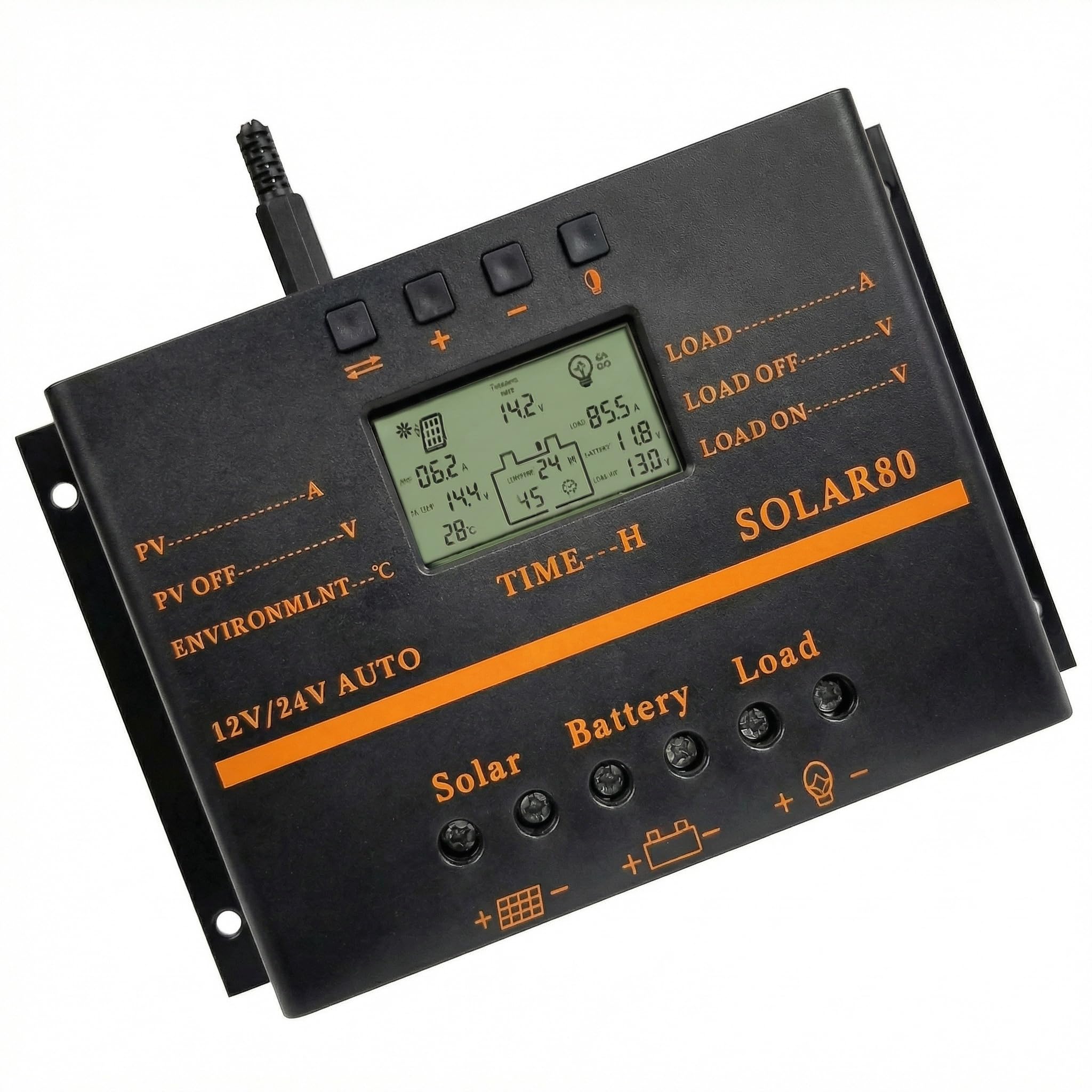 Solar Charge Controller 80A PWM 12V 24V 1920W Solar Panel Charging Discharge Regulator with 5V USB Output Multip Circuit Protection Anti-Fall Durable ABS Housing Enhanced Heat Sink